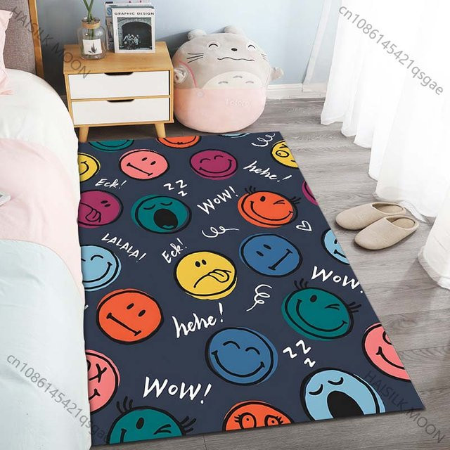 UQIDEHOME Kreativer Teppich mit Smiley-Gesichtsmuster in Blau, rutschfest und waschbar, B/T: 80 x 140 cm - Bild 1