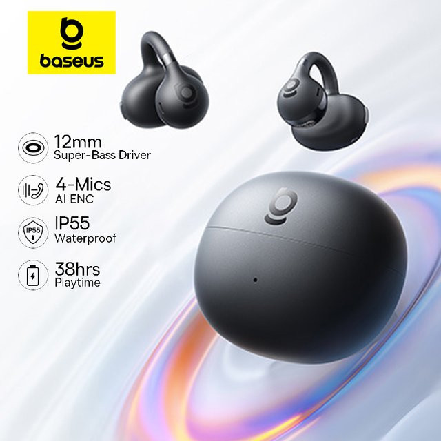 Baseus BC1 Ohrclip-Ohrhörer in Schwarz, kabellose Open-Ear-Kopfhörer mit Bluetooth 6.0, Clip-on-Sportkopfhörer mit 4 Mikrofonen, Super-Bass und IP55-Schutz - Bild 1