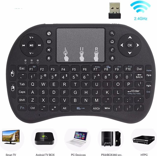 Kabellose Air Mouse Tastatur von AyeBeau mit Touchpad und RGB Hintergrundbeleuchtung in Schwarz, Azerty Layout - Bild 1