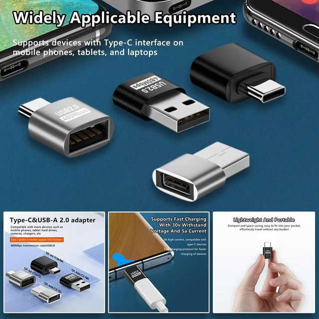 USB 2.0 Typ-C OTG Adapter in Schwarz als USB-C auf USB-A Konverter für Xiaomi, Samsung und Laptops - Bild 1