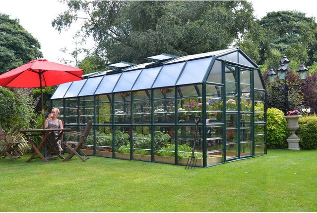 Palram - Canopia Gewächshaus mit Satteldach aus Polycarbonat in Grün inklusive Fundamentrahmen und Regenrinnen - Bild 1