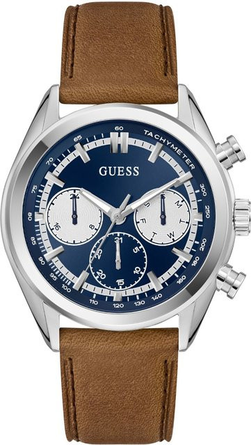 Guess Herrenuhr Dawson, Quarz, Edelstahl, 44 mm, Leder, Blau, 5 ATM - Bild 1