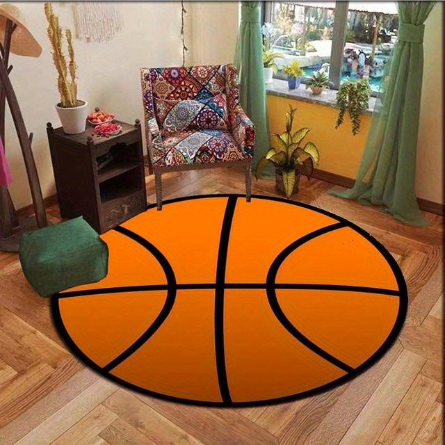 VIKAMA Street Basketball Teppich, rund, orange, rutschfest und weich für Wohnzimmer und Schlafzimmer - Bild 1