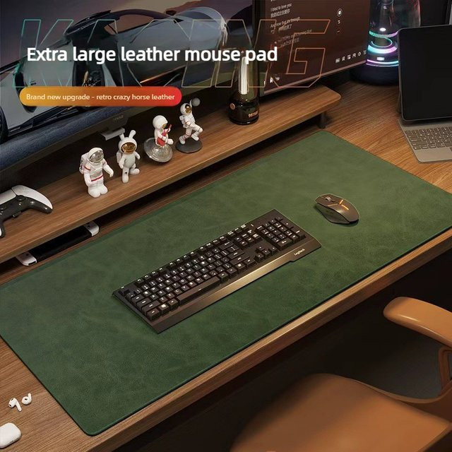 Tragbares Gaming-Mauspad aus wasserdichtem PU-Material mit Crazy-Horse-Textur in Grün - Bild 1