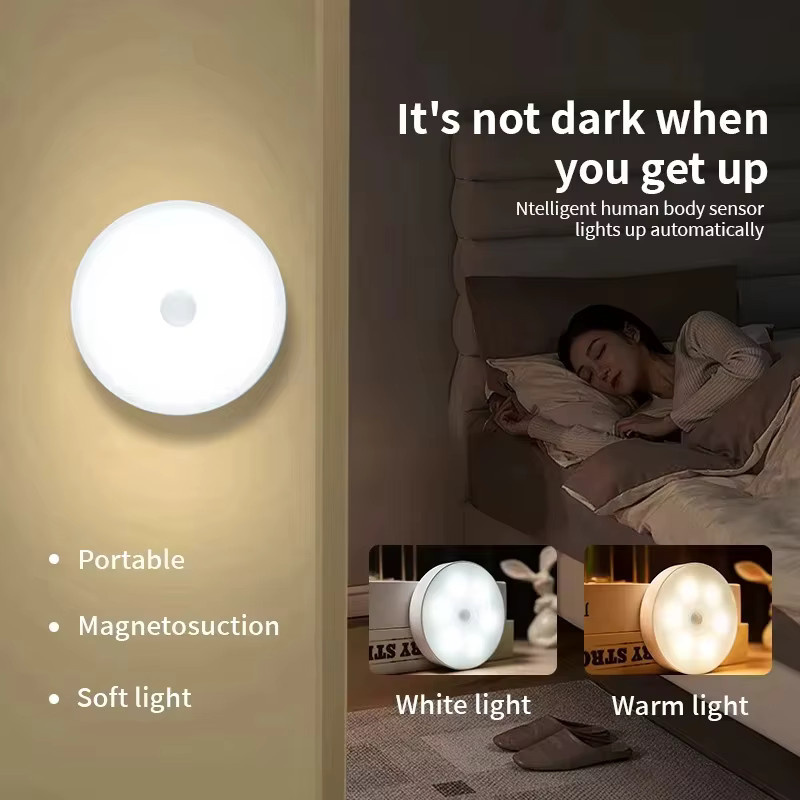 GGbingo LED-Nachtlicht mit Bewegungssensor, weißes kabelloses Licht mit Typ-C Akku zum Wiederaufladen für Küchenschrank, Kleiderschrank und Treppenhaus - Bild 2
