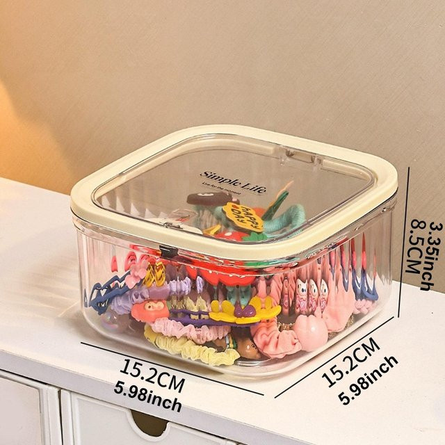 Yiran bag Aufbewahrungsbox für Haarschmuck mit Deckel, beige und transparent, B/T/H: 15,2 x 8,5 x 1,0 cm - Bild 1