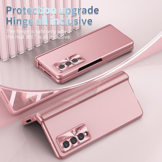 Stoßfeste Stifthalter-Falthülle mit gehärtetem Glas für Samsung Galaxy Z Fold3 5G, Z Fold 4 und Z Fold 3 in Pink - Bild 1