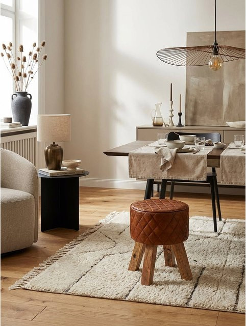 Sitzhocker KADIMA DESIGN in Braun aus Echtleder und Holz mit Rautenmuster im modernen Turnbock-Design, B/T/H: 35 x 46 x 35 cm - Bild 1