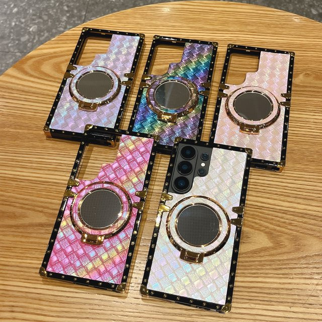 Geflochtene Handyhülle mit Make-up-Spiegel-Ständer für Samsung S26+ S25 S24 S23 S22 Ultra in Multicolour - Bild 1