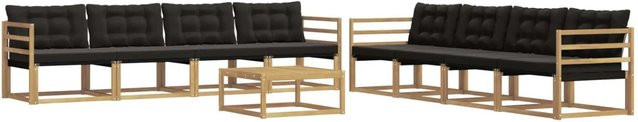 vidaXL Outdoor-Sofagarnitur aus Akazienholz und Textilene in Weiß-Schwarz, 9-teiliges Set mit Tisch und Kissen, B/T/H: 79 x 79 x 37 cm - Bild 1