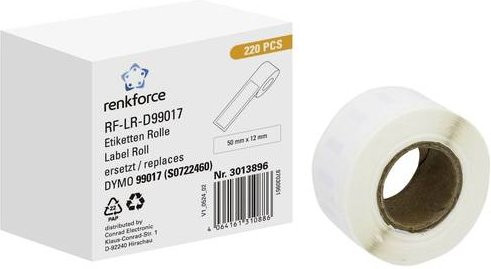 Renkforce Universal Etiketten Rolle Weiß, Papier, 220 Stück, B: 50 mm, H: 12 mm, kompatibel mit DYMO 99017, permanent haftend - Bild 1