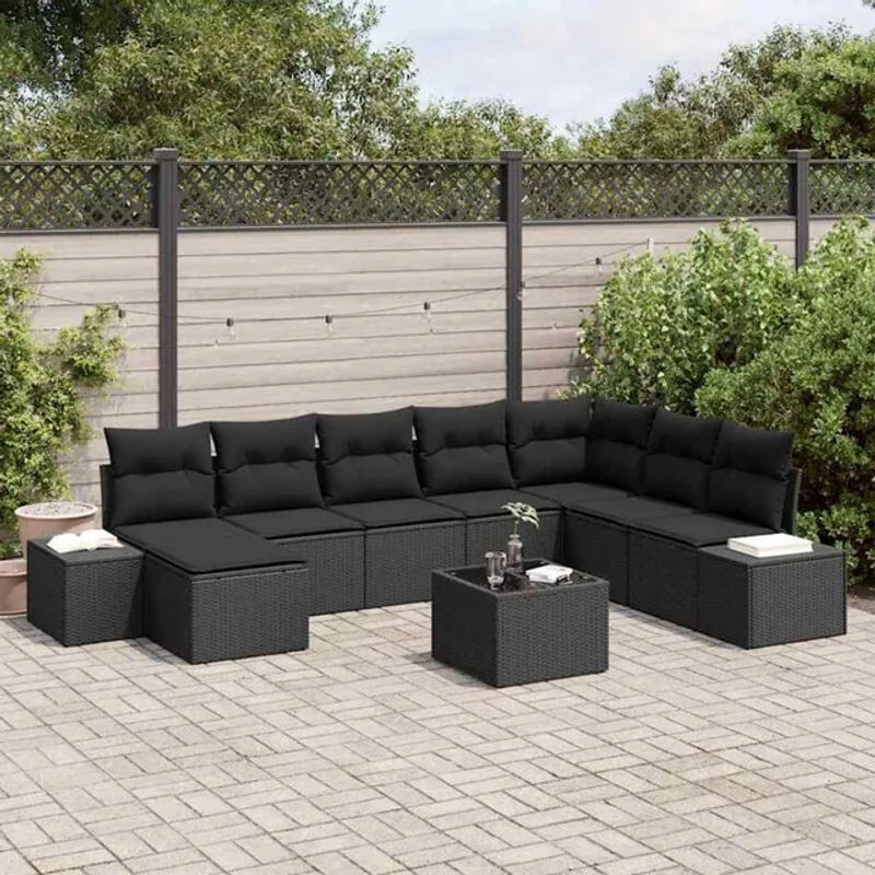 vidaxl Garten-Sofa-Set aus Polyrattan mit 9-teiligem Kissen-Set in Anthrazit und Schwarz, B/T/H: 319 x 209 x 85 cm - Bild 1