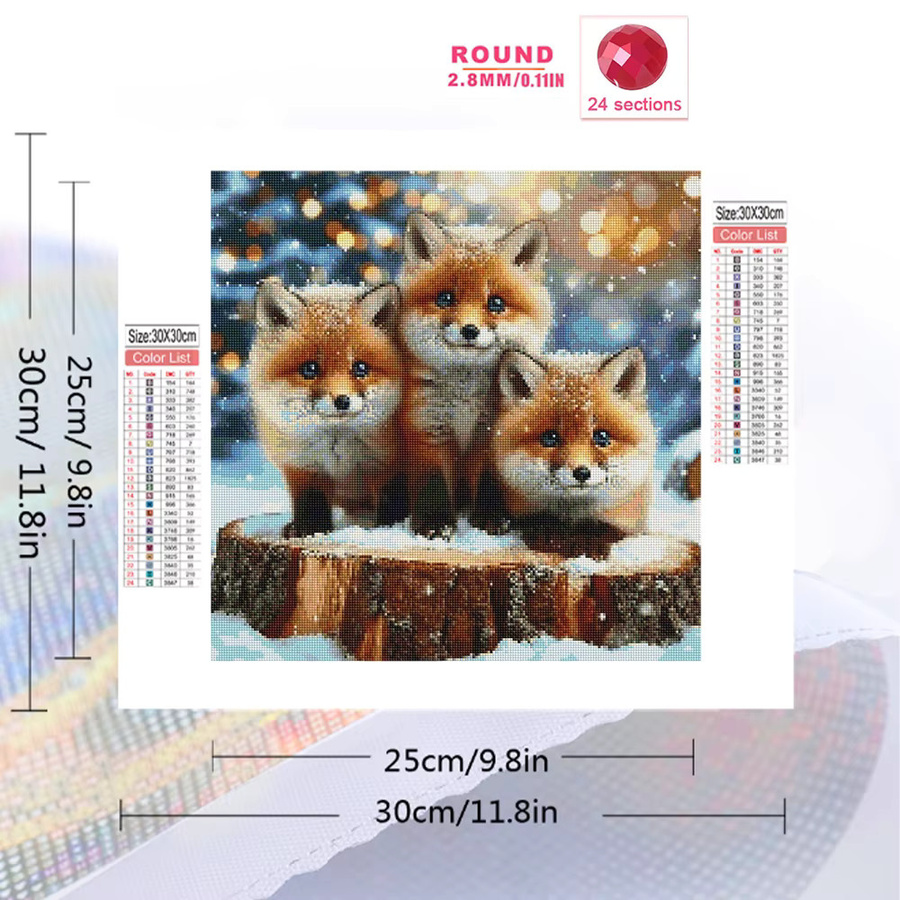 Momoart 5D DIY Diamant Stickerei Fuchs Tier Malerei Winter Motiv in Multicolour mit runden Steinen für die Tischdekoration B/B/H: 20 x 20 x 20 cm - Bild 2