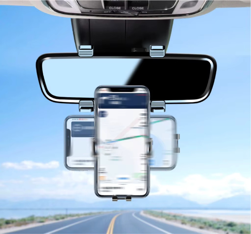 Multifunktionale Handyhalterung für das Auto zur Montage am Rückspiegel in Schwarz - Bild 3