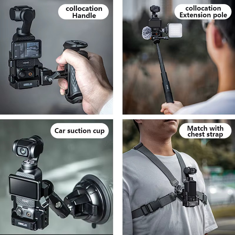 DJI Osmo Pocket 4 3 Multifunktions-Käfighalterung aus Metall in Schwarz als Schnellmontage-Adapterbasis und Verlängerungsrahmen - Bild 4
