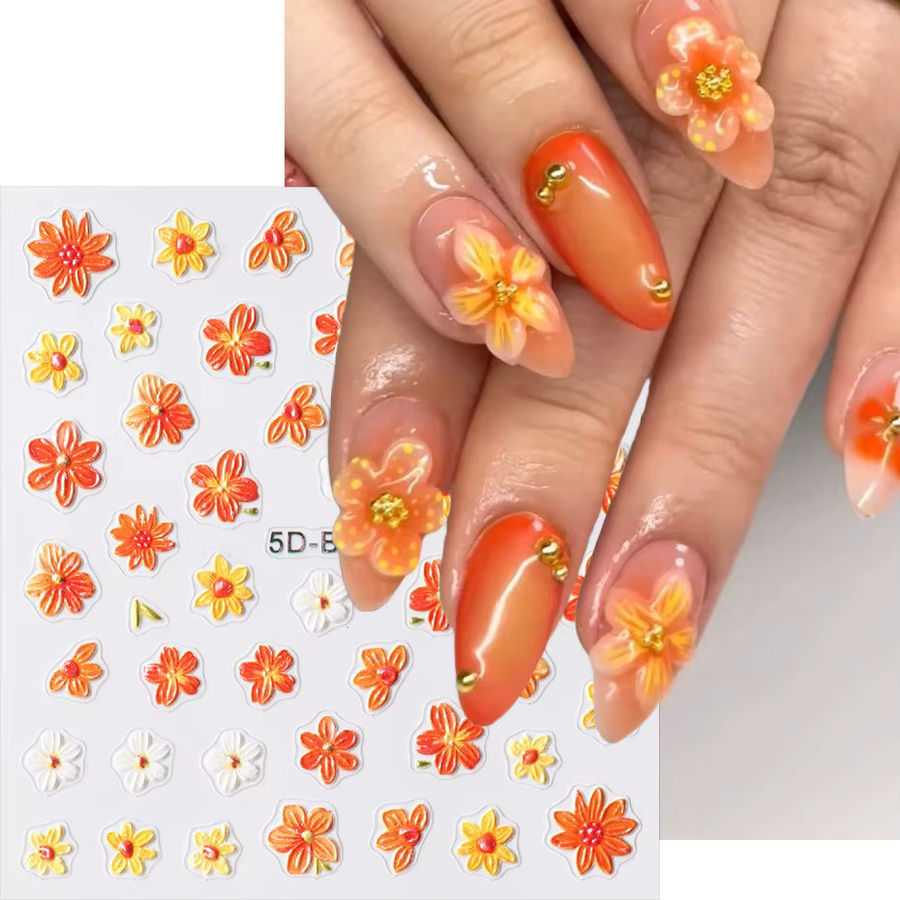 Full Beauty Nagelaufkleber, Orange, Blumen, Glänzend, 2 Stück - Bild 3
