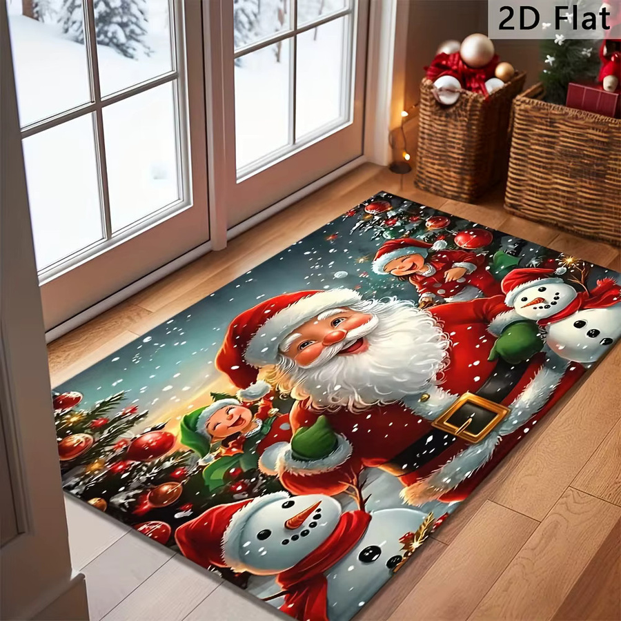 VIKAMA Weihnachtliche Fußmatte mit Cartoon-Weihnachtsmann und Elf für den Eingangsbereich und zur Home Dekoration - Bild 2