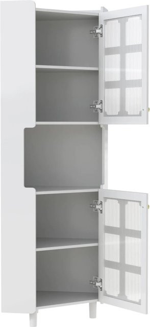 okwish Eckschrank mit LED-Beleuchtung und Glastüren in Weiß, modernes Bücherregal mit Lackoberfläche, B/T/H: 63,5 x 27,5 x 157,5 cm - Bild 1