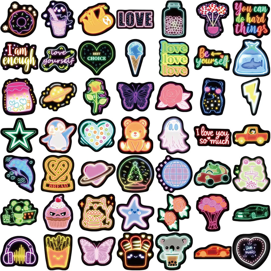 50 Stück Cartoon Neon Graffiti Aufkleber mit niedlichen Motiven, wasserfeste DIY Dekoration in Multicolour von AnimeWorlds Store - Bild 3