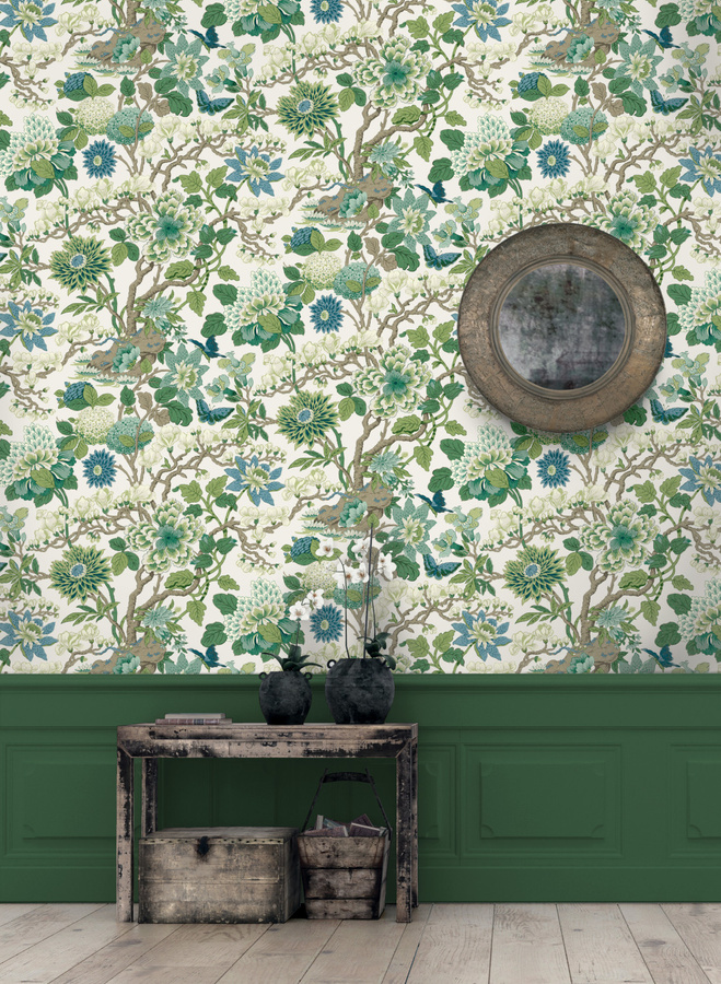 GP & J Baker Tapete Magnolia in Emerald und Teal mit floralem Art Nouveau Design und botanischem Muster aus Vlies - Bild 1