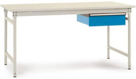 Manuflex BB5241.0002 BASIS stationärer Beistelltisch mit Melamin-Platte und Einzelschubfach in Blau-Weiß mit Stahlgestell, B/T/H: 125,0 x 80,0 x 78,0 cm - Bild 1