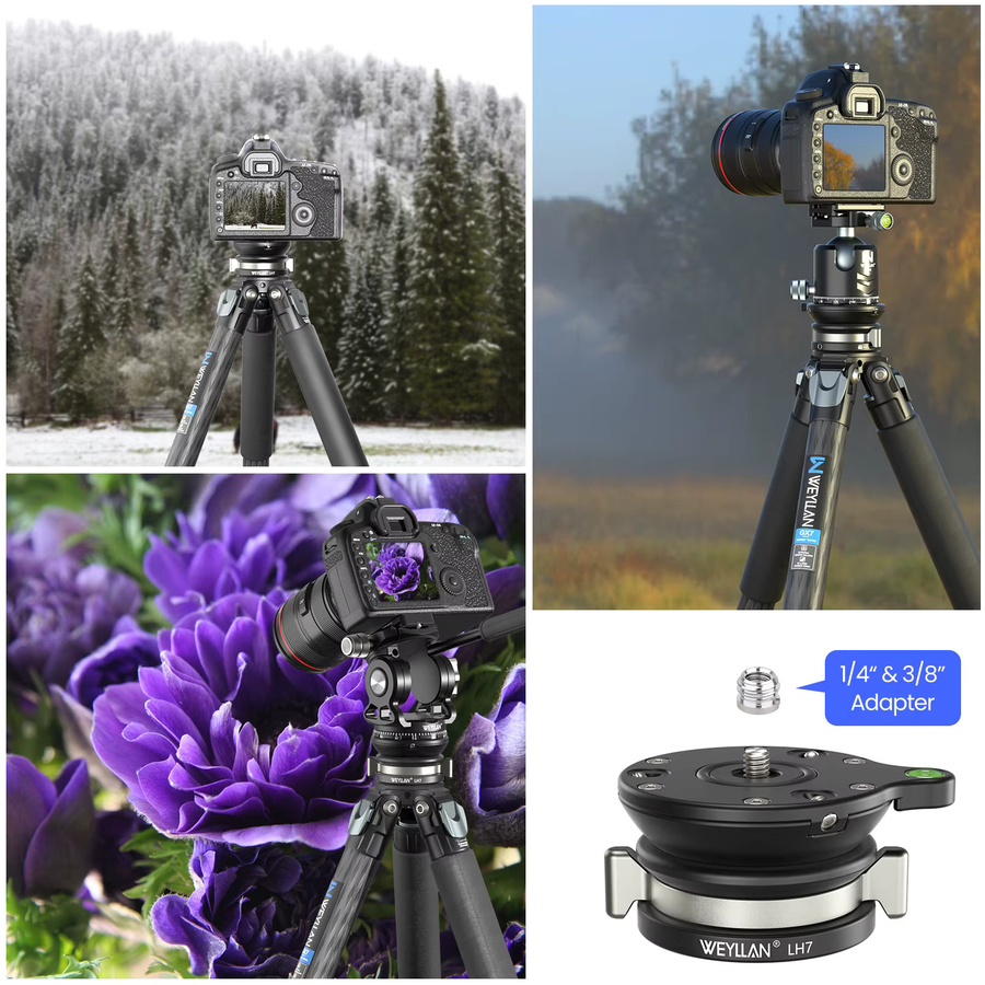 WEYLLAN LH7 Stativ-Nivellierplatte aus Metall in Schwarz mit 1/4 bis 3/8 Zoll Schraube und 20 kg Traglast für deine Kamera - Bild 6
