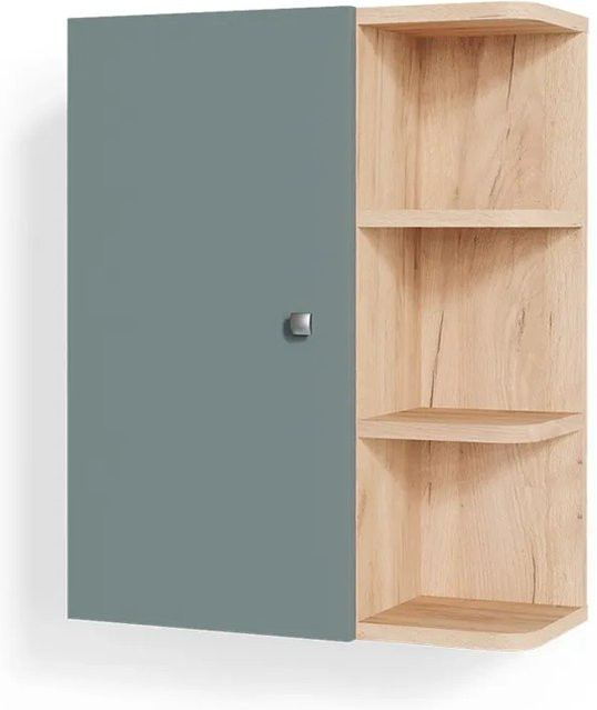 Vicco Badschrank Fynn in Grün und Goldkraft Eiche, Wandmontage mit offenen Regalfächern, Breite: 47,2 cm, Höhe: 59,2 cm - Bild 1