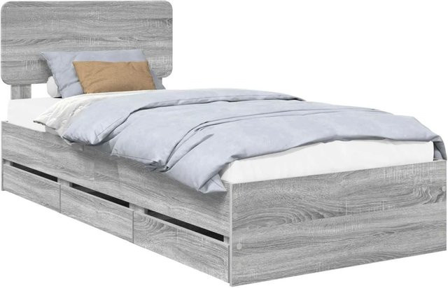 vidaXL Bettrahmen in Grau Sonoma aus Holzwerkstoff mit Schubladen, B/T/H: 100 x 200 x 27,78 cm - Bild 1