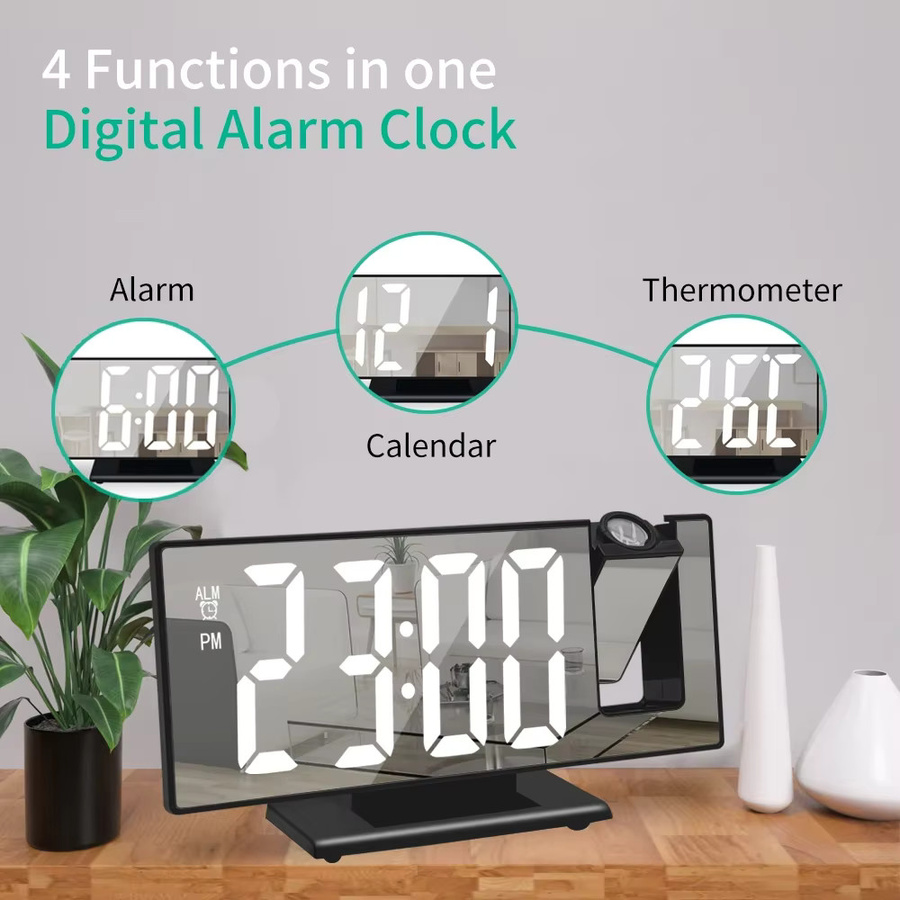 NieNie Digitaler Projektionswecker mit 180 Grad Armprojektion, Temperaturanzeige und Snooze-Funktion, Schwarz, USB-Betrieb - Bild 6