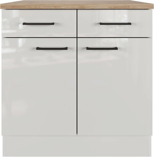 Flex-Well Küchen-Unterschrank Lund in Lichtgrau glänzend und Rauchgrau, B: 80 cm, T: 60 cm, H: 85 cm - Bild 1