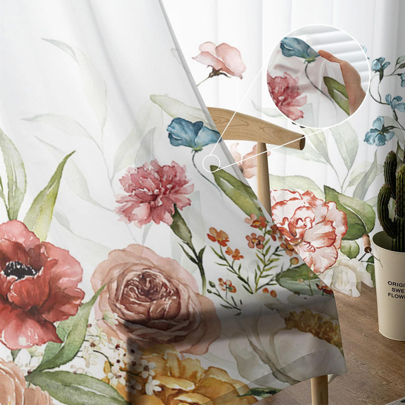 Super Six Voile Gardine mit Eukalyptus und Rosen in Weiß, Chiffon Vorhang für Wohnzimmer und Schlafzimmer, Breite: 135 cm, Höhe: 114 cm - Bild 3