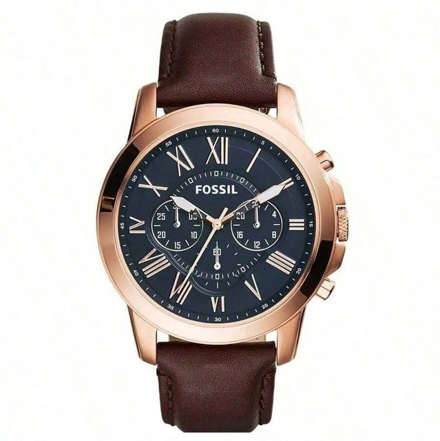Fossil Chronograph Herrenuhr, Quarz, Edelstahl, Roségold, Blau, Leder - Bild 1