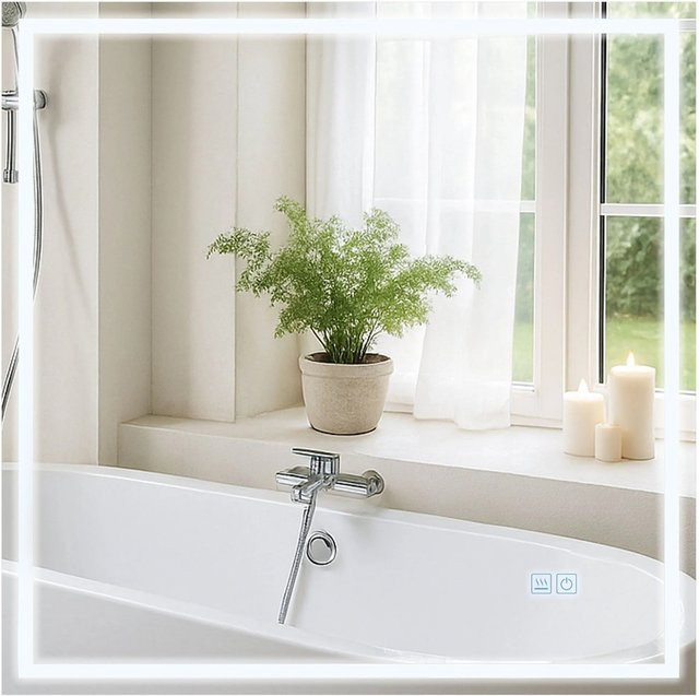 DELUKE Badspiegel GRAZ Wandspiegel mit Bluetooth aus Klarglas, B/H: 80 x 80 cm, Tiefe: 3,5 cm - Bild 1