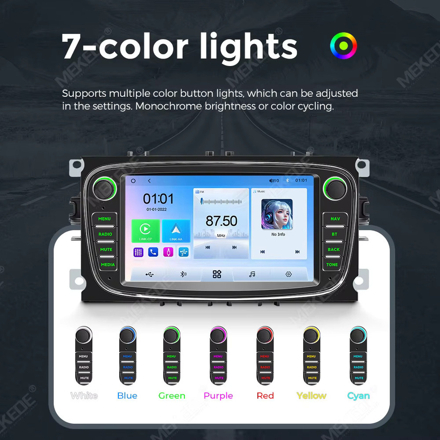 MEKEDE 7 Zoll Android Autoradio mit Linux-System für Ford Focus Mk2 S-Max Mondeo Galaxy C-Max, kabelloses CarPlay und Android Auto, Schwarz - Bild 4