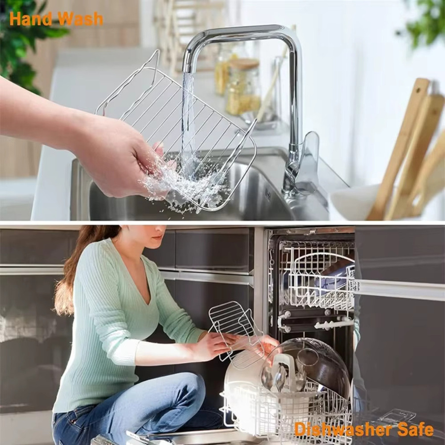 FEB.WIND Edelstahl Air Fryer Backrost Set, Stapelbares Grill Mesh Pan und Mehrzweck Spieß Rack Zubehör für Heißluftfritteusen, Silber - Bild 4