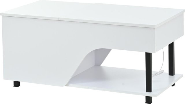Höhenverstellbarer Couchtisch PD1 in Weiß mit Lift-Mechanismus und Stauraum, B/T/H: 100 x 50 x 46 cm - Bild 1