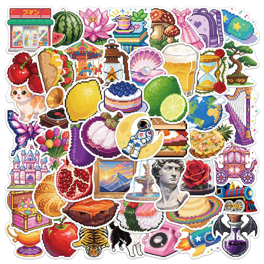 Rspctou Pixel-Art-Stil Tier- und Frucht-Aufkleber, multicolour, 10-teiliges Set - Bild 2