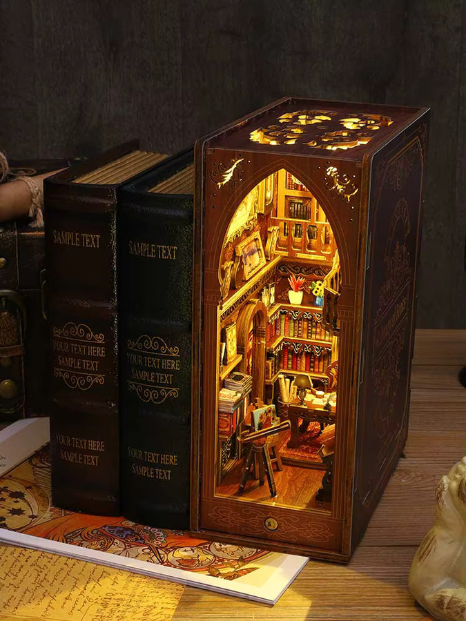 zuuton DIY Buch Nook Kit, 3D Holz Puzzle, Gebäude, Natur / Holzfarben - Bild 1