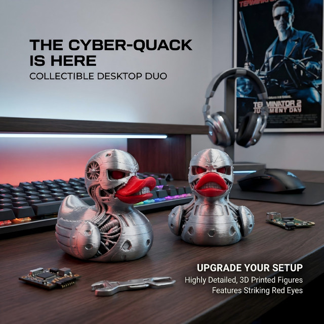 J BIRD Mech Duck Dekofigur im gotischen Stil, silberfarbenes Sammlerstück für Schreibtisch und Regal - Bild 1