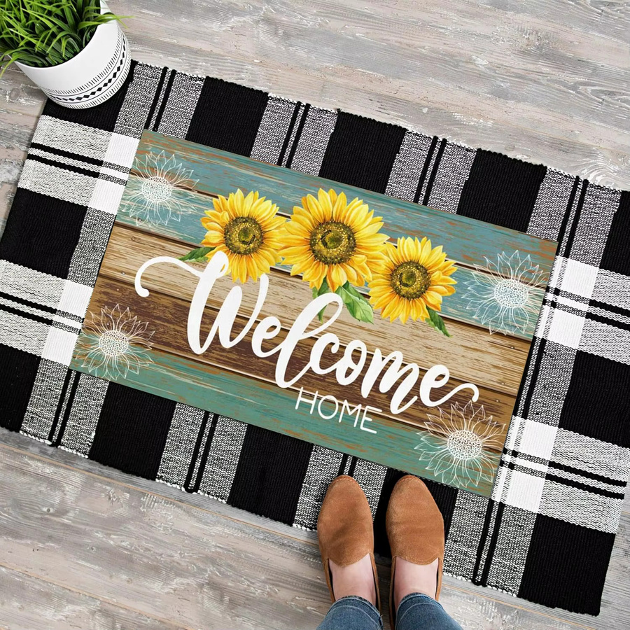 VIKAMA Sommer-Fußmatte mit Sonnenblumen-Design, rutschfeste Willkommensmatte im Vintage-Stil für drinnen und draußen, B/H: 60 x 40 cm, Mehrfarbig - Bild 5