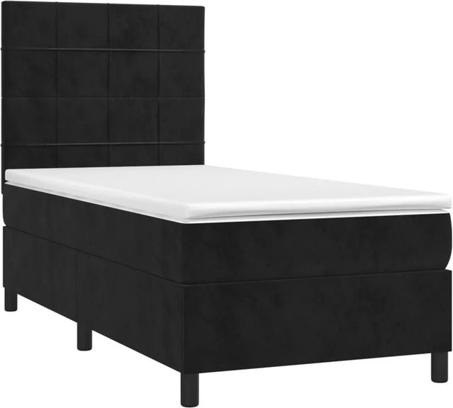 vidaXL Boxspringbett mit Matratze in Schwarz, Samt, mit LED-Unterbettbeleuchtung und USB-Ladeport, Hybrid-Design mit Taschenfederkern, B/T/H: 80 x 200 x 118 cm - Bild 1