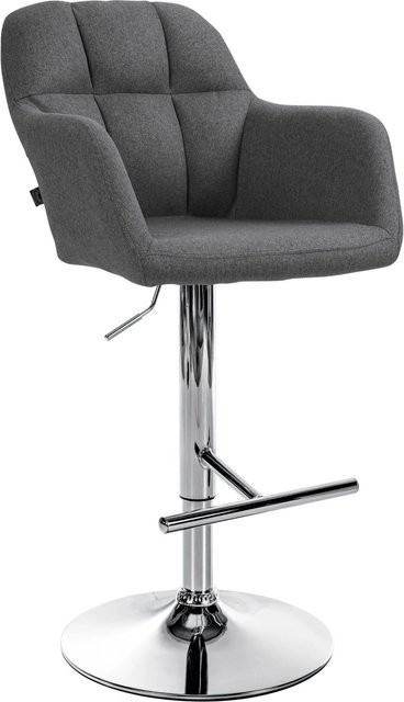 DELUKE Barhocker TUBEL in Dunkelgrau mit Silber, höhenverstellbarer Barstuhl aus Stoff und Metall mit Lehne und 360 Grad Drehbarkeit, B/T/H: 57 x 59 x 97 cm - Bild 1