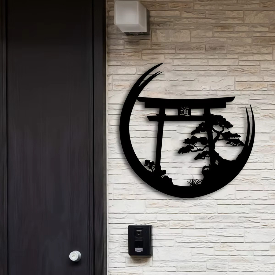 CIFBUY Japanisches Bonsai Torii Wandkunst aus Metall in Schwarz als orientalische Hängedekoration - Bild 6