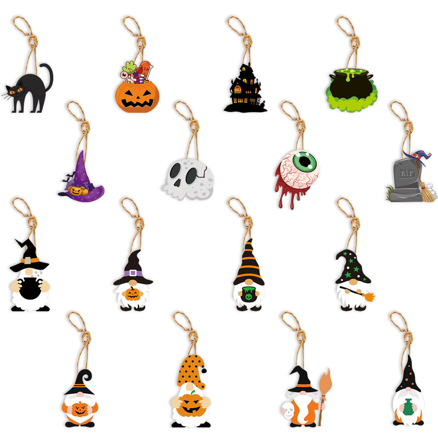 8er Set Halloween Hängeanhänger aus Papier mit Kürbis, Geist und Schädel in Multicolour für deine Party Dekoration - Bild 2