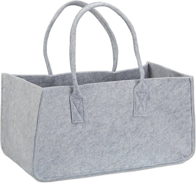 Relaxdays Kaminholztasche aus Filz in Grau mit Henkeln, B/T/H: 25 x 25 x 50 cm - Bild 1