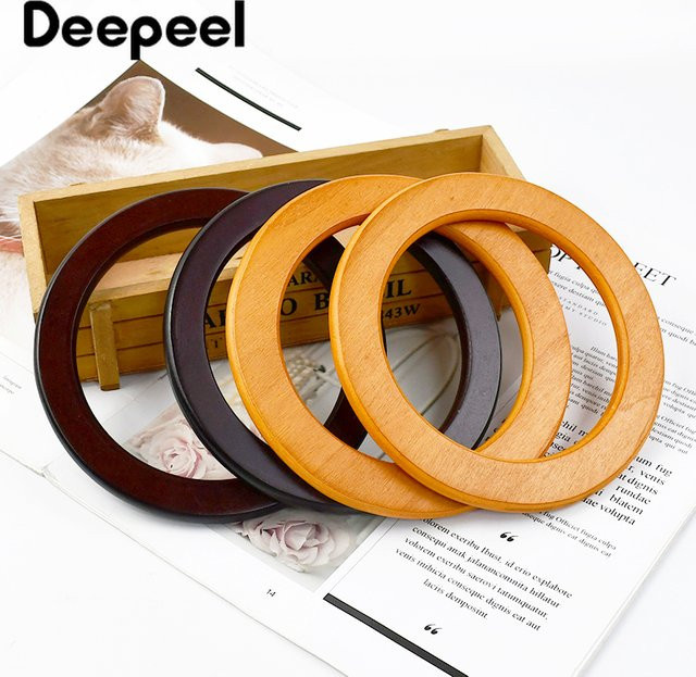 Deepeel Set aus 2 Stück natürlichen Holz-Taschengriffen mit O-Ring Rahmen als DIY Ersatzzubehör für Handtaschen und Geldbörsen - Bild 1