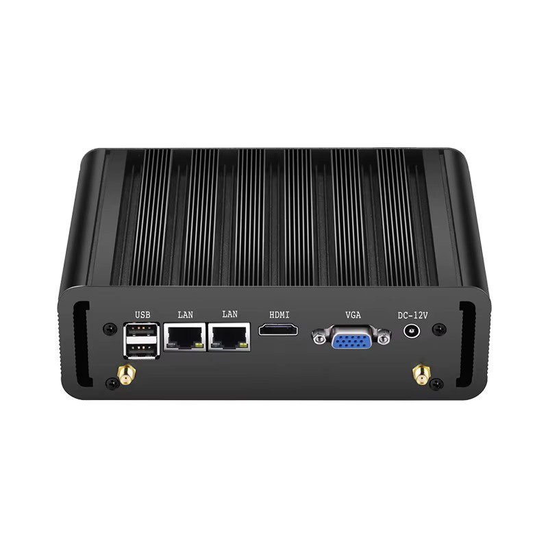 YCSD Lüfterloser Industrie-Mini-PC mit Intel N100, 2x Ethernet, 2x COM RS232/485, 6x USB, 4G LTE SIM-Karte und WLAN in Schwarz - Bild 2