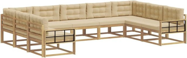 vidaXL Outdoor-Sofagarnitur in U-Form aus Akazienholz mit Kissen in Weiß und Beige - Bild 1