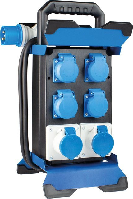 Schwabe Camping Stromverteiler Blau mit CEE Stecker, 4 x Schuko und 2 x CEE Steckdosen, spritzwassergeschützt - Bild 1