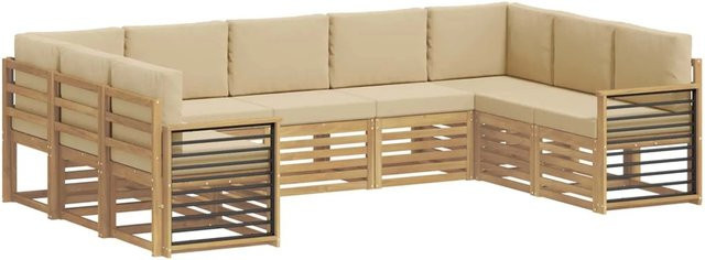 vidaXL Outdoor-Sofagarnitur aus Akazienholz in U-Form, 9-teiliges Set in Weiß und Beige mit Sitz- und Rückenkissen, B/T/H: 304 x 187,5 x 73 cm - Bild 1